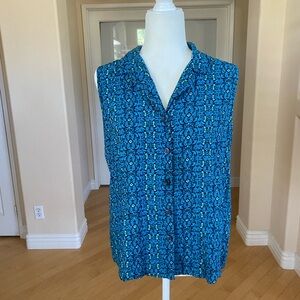 Croft & Barrow Blue Patterned Sleeveless Blouse